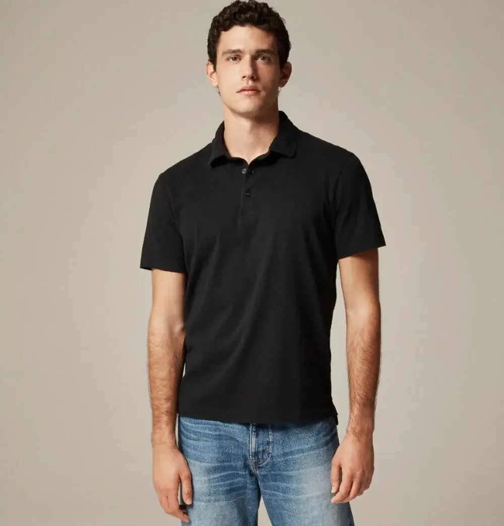 J.Crew Sueded Cotton Polo Shirt Mens M Black Pullover Short Sleeve Regular Fit